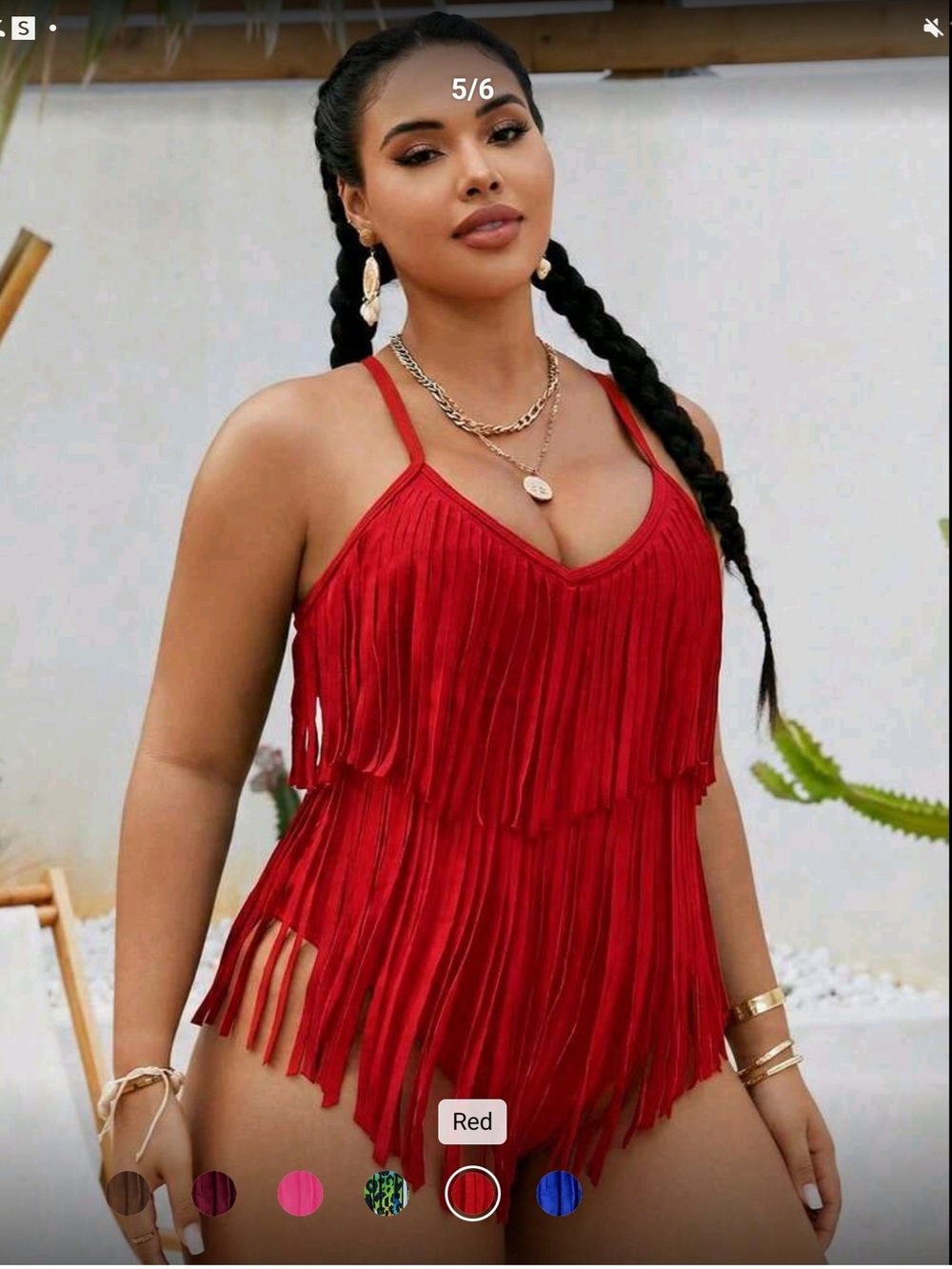 SHEIN Red Fringe One-Piece Bodysuit